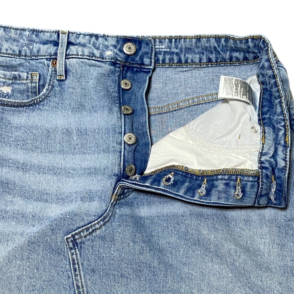 Old Navy Higher High-Rise Denim Midi Skirt Light Wash Button Fly Raw Hem Size 12 - Picture 6 of 10